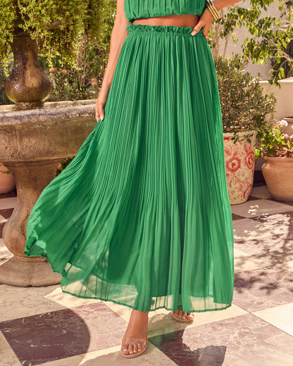 Kelly Green Lizbette Plissé Maxi Skirt in Blush