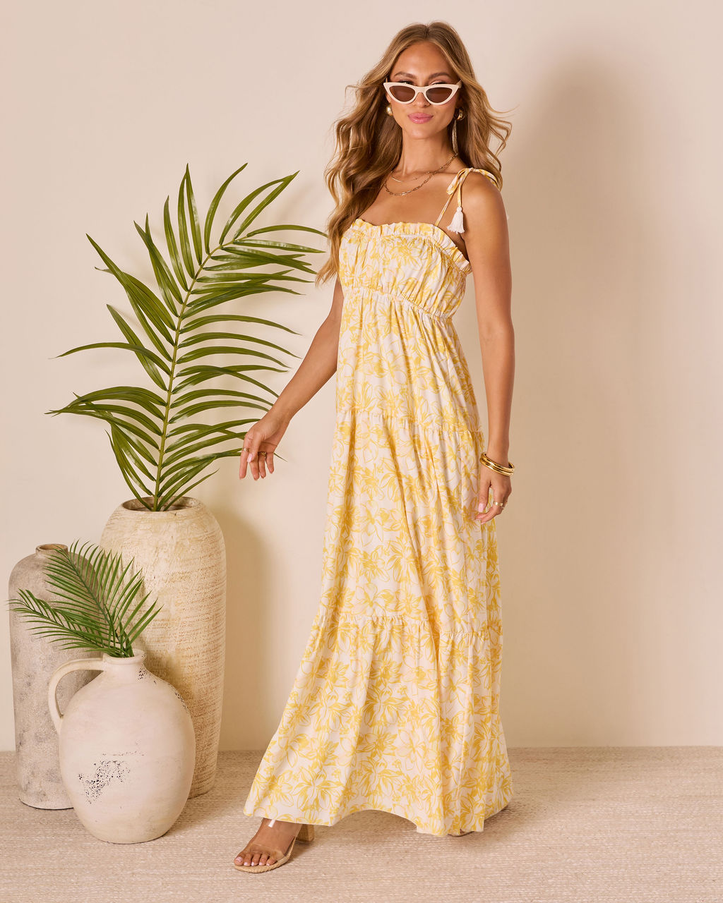 Pink Floral Arabella Tiered Floral Maxi Dress