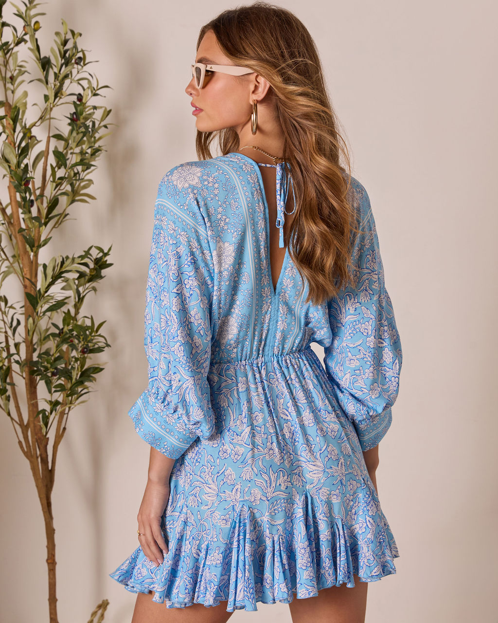 Blue Multi Athena Floral Tassel Tie Mini Dress