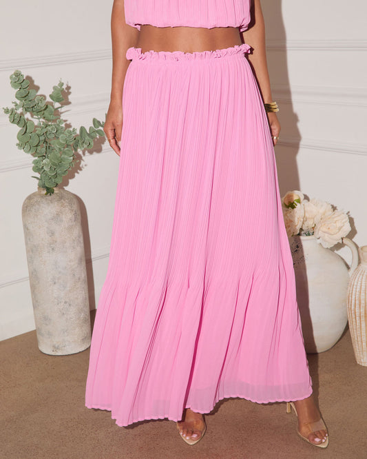 Pink Lizbette Plissé Maxi Skirt in Blush