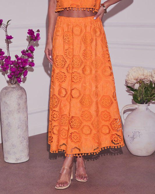 Orange Arabella Embroidered Maxi Skirt in Burnt Orange