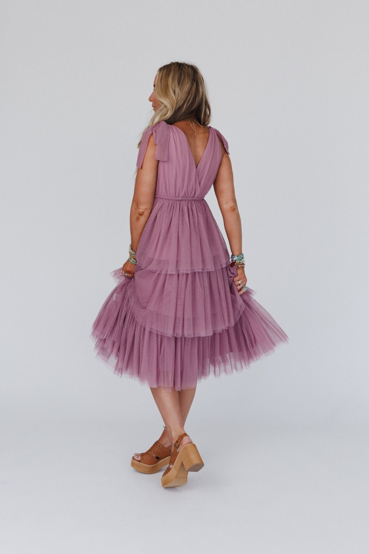 Mauve Arabella Tiered Tulle Dress in Mauve