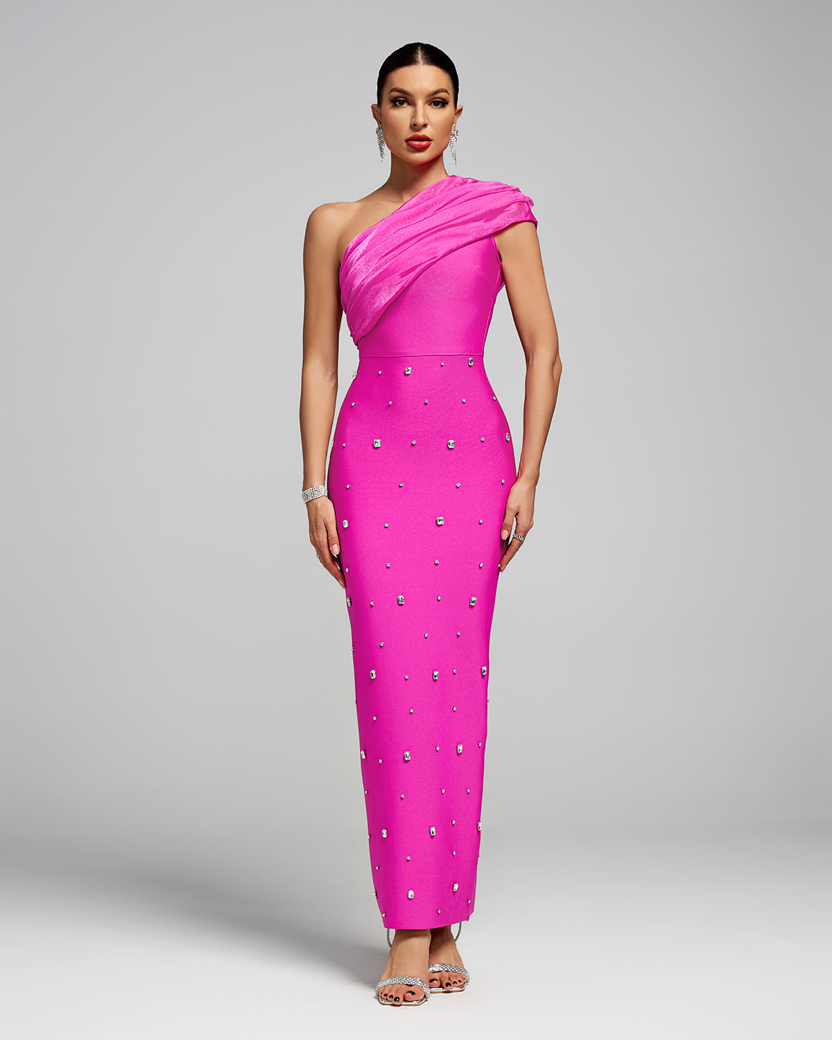 Embellished Bandage Dress Margot One-Shoulder Crystal Bandage Dress