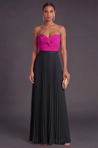White and Black Vivienne Pleated Sweetheart Gown