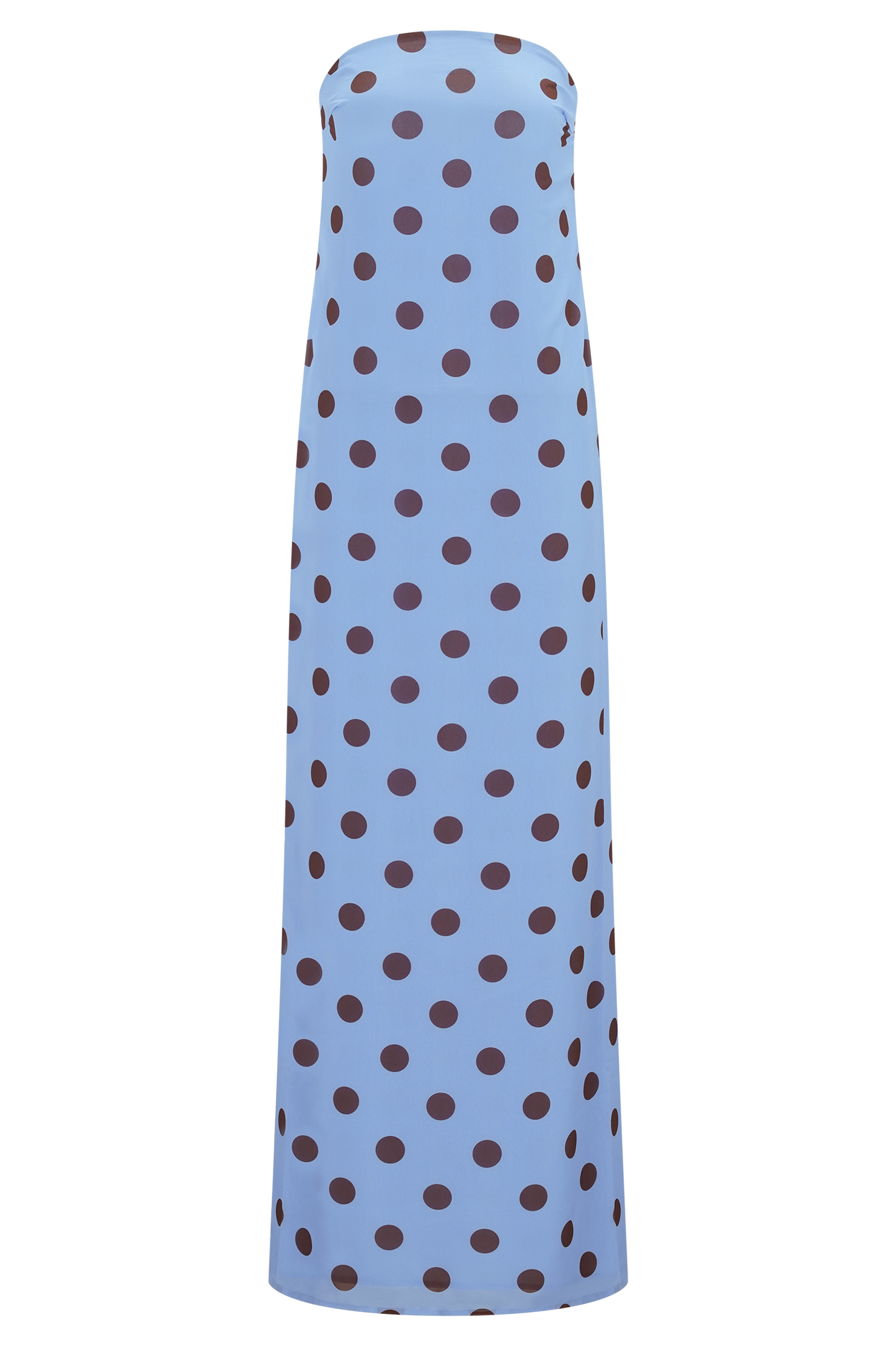 Blue Polka Dot Amaya Strapless Chiffon Maxi Dress