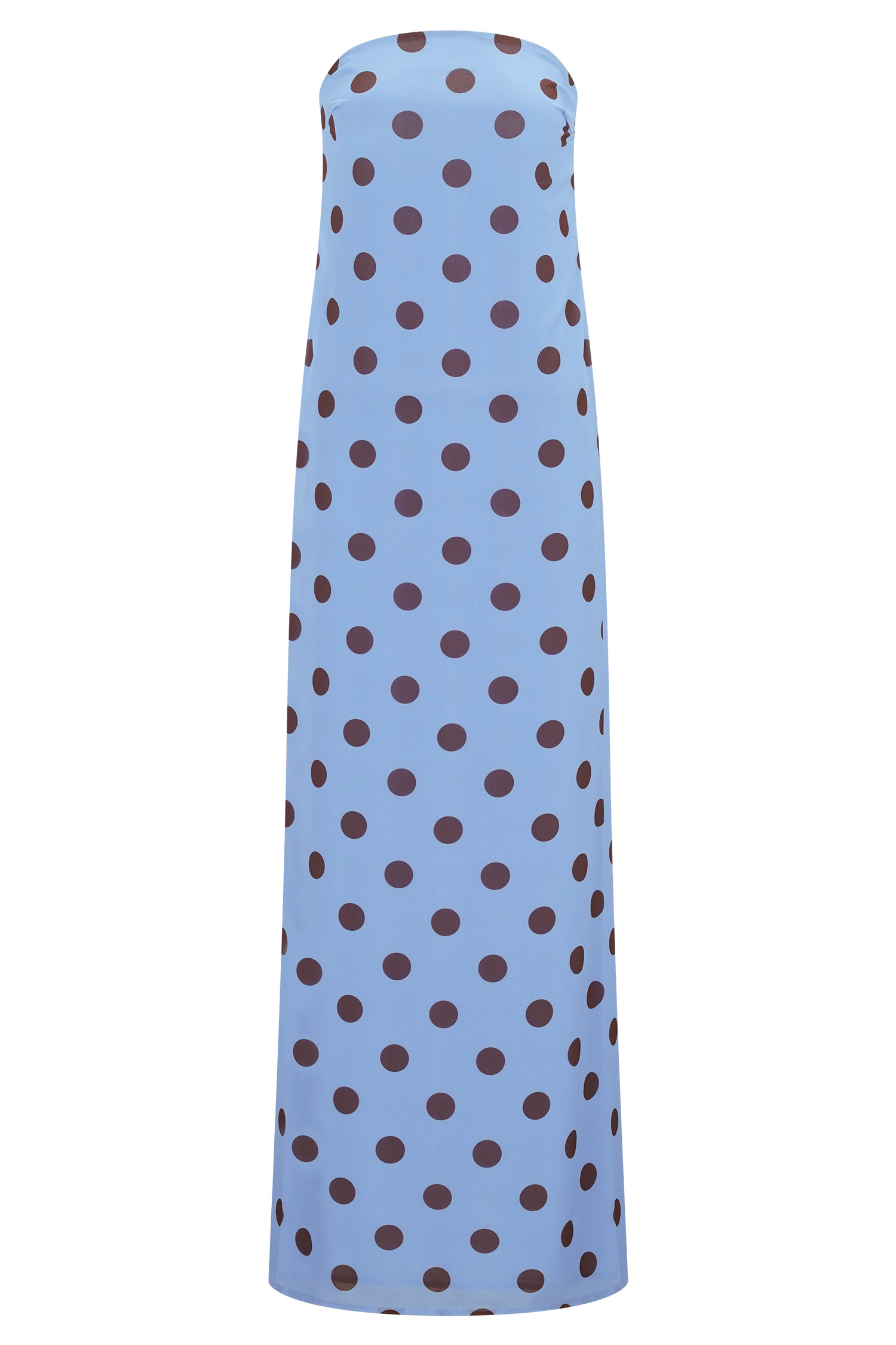 Blue Polka Dot Amaya Strapless Chiffon Maxi Dress