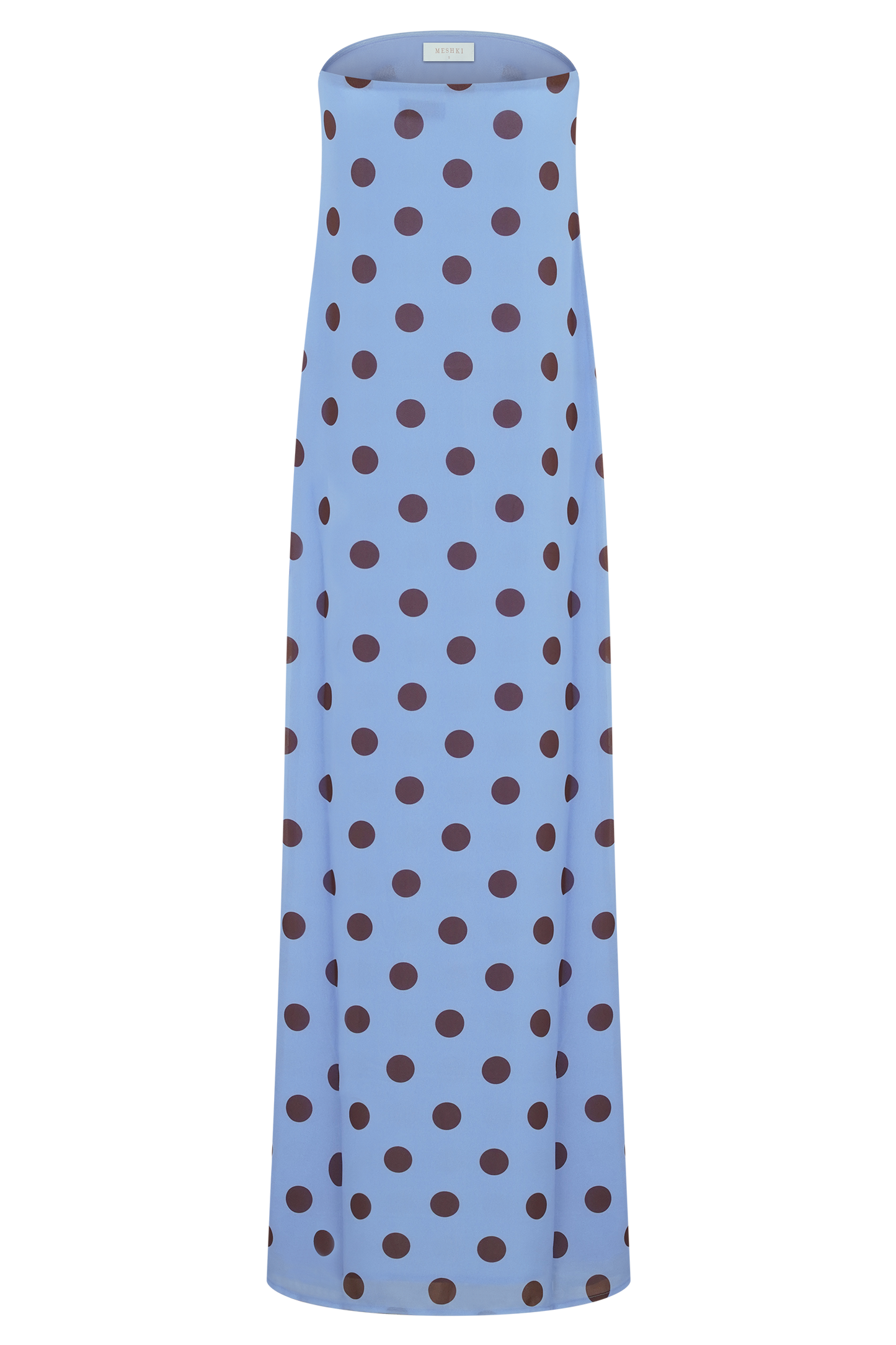 Blue Polka Dot Amaya Strapless Chiffon Maxi Dress