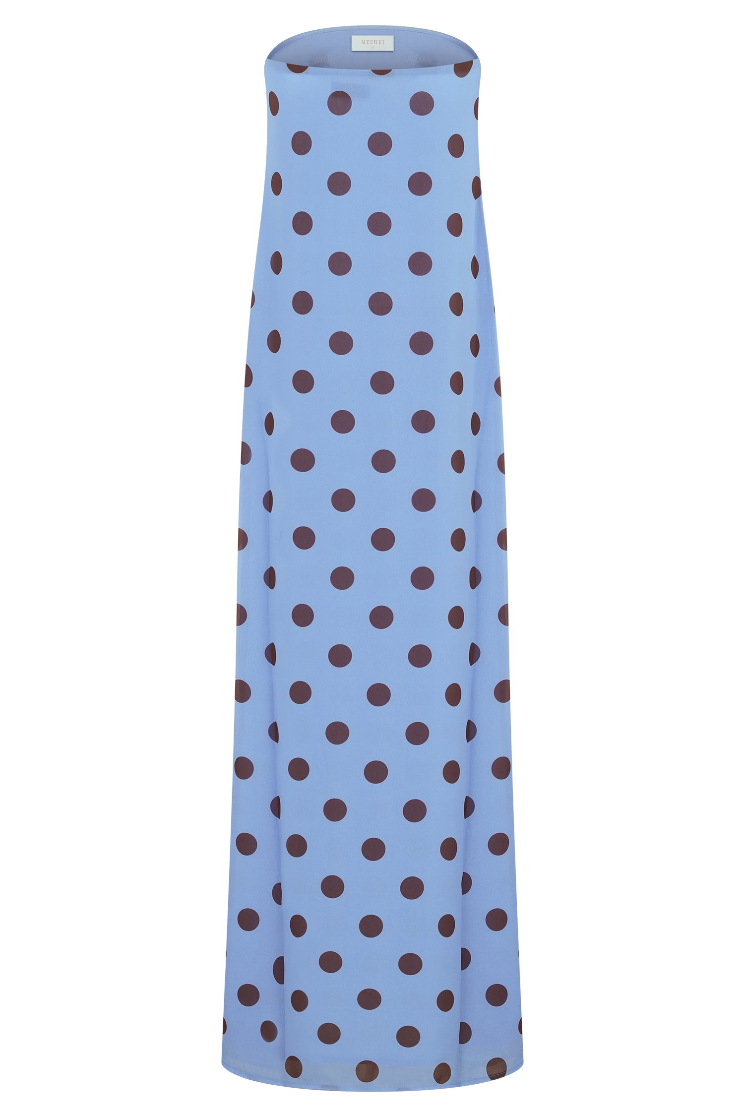 Blue Polka Dot Amaya Strapless Chiffon Maxi Dress