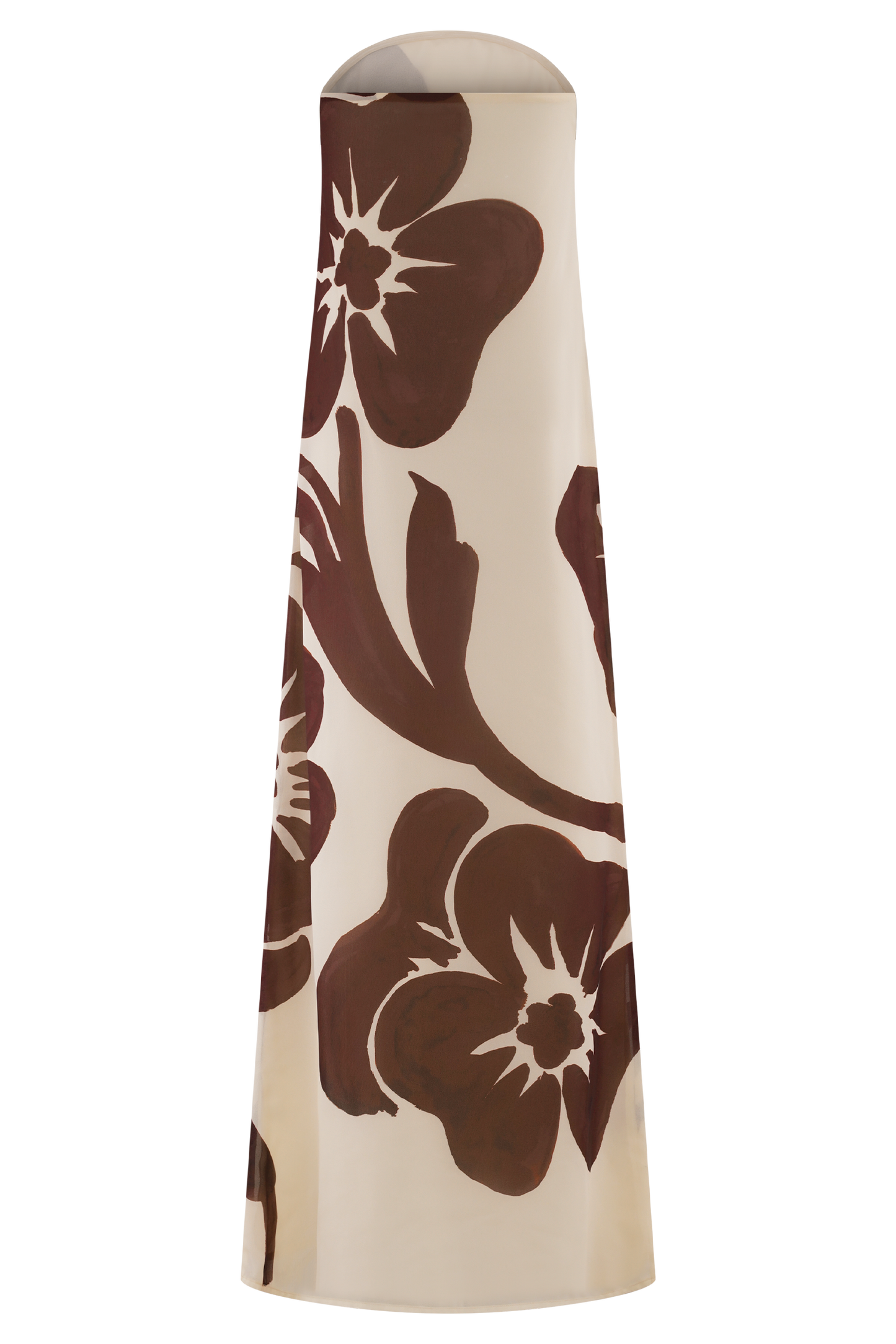 Brown Deco Fleur Print Amaya Strapless Chiffon Maxi Dress