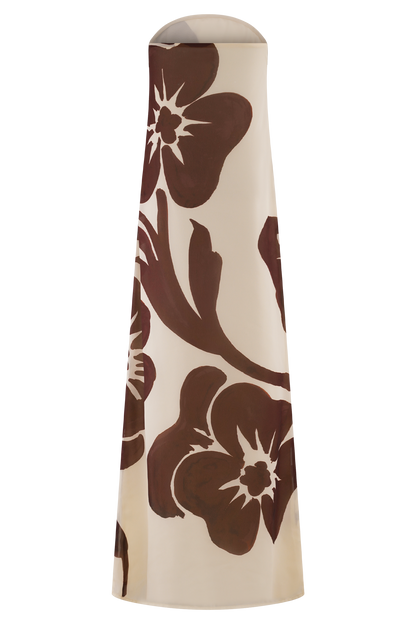 Brown Deco Fleur Print Amaya Strapless Chiffon Maxi Dress