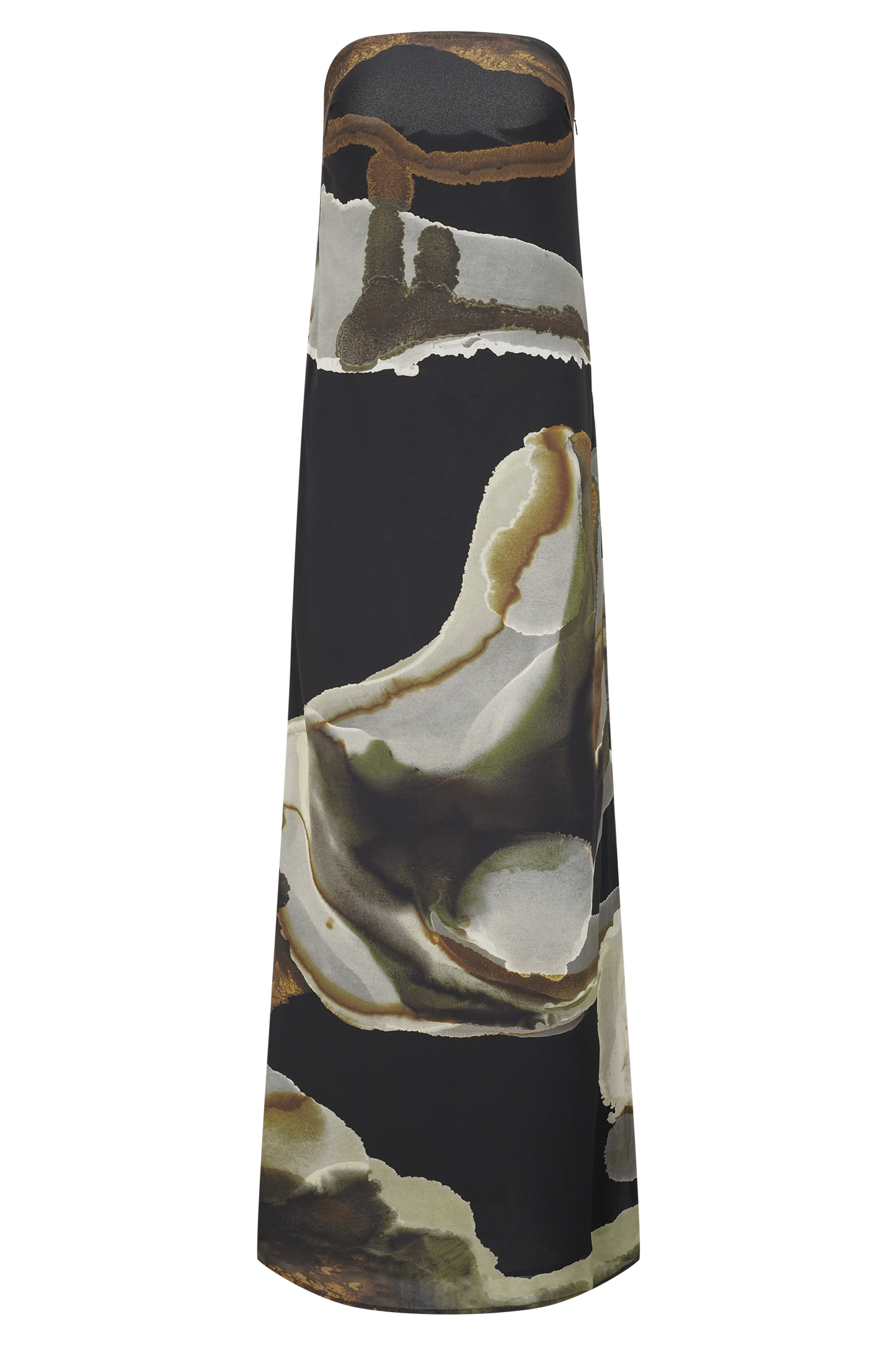 Green Fluid Reverie Print Amaya Strapless Chiffon Maxi Dress