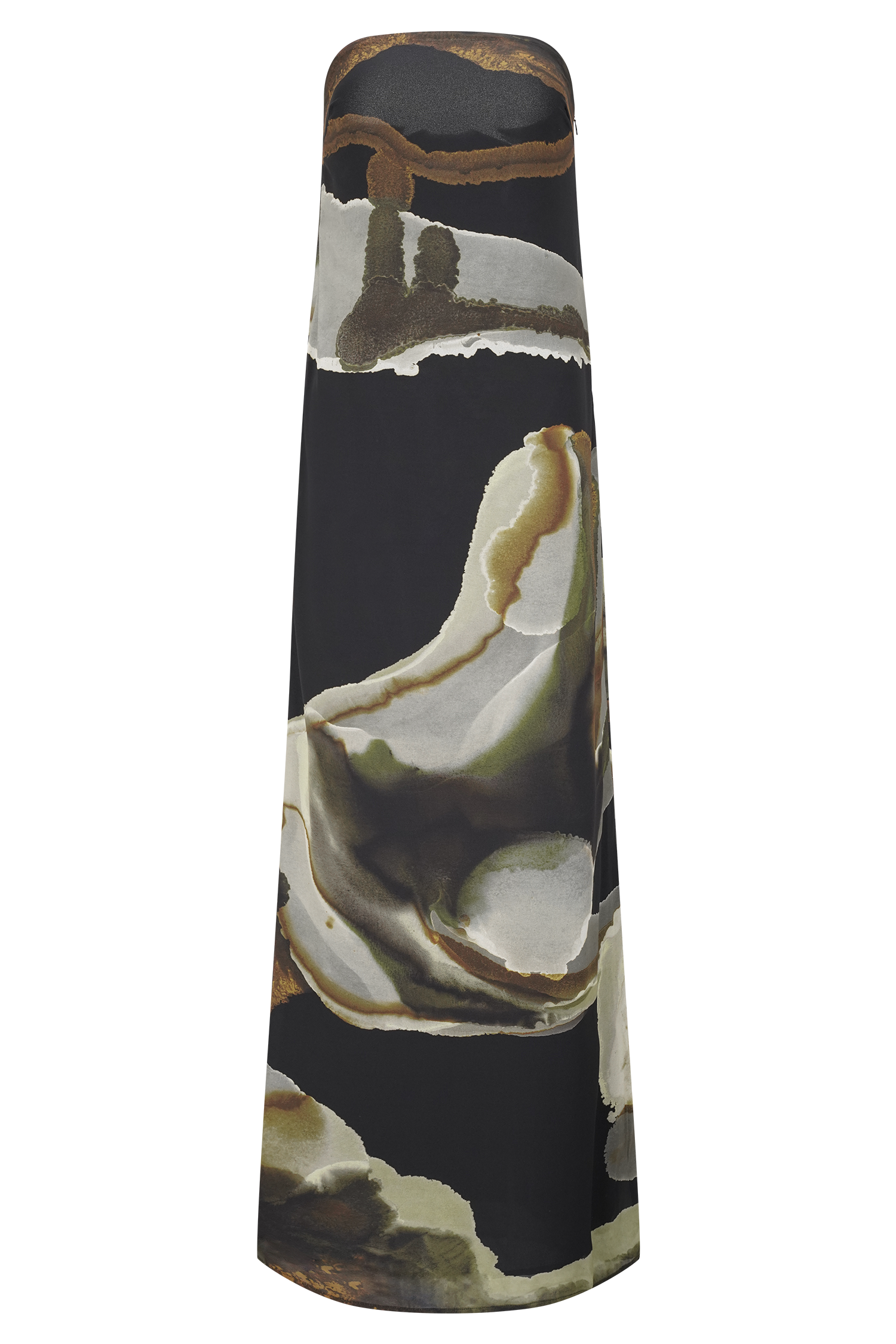 Green Fluid Reverie Print Amaya Strapless Chiffon Maxi Dress