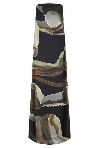 Green Fluid Reverie Print Amaya Strapless Chiffon Maxi Dress
