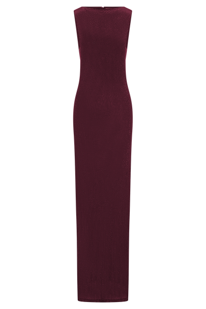 Wine Magnolia Diamante Sleeveless Maxi Dress in Chocolate
