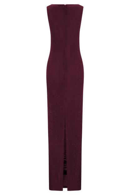 Wine Magnolia Diamante Sleeveless Maxi Dress in Chocolate
