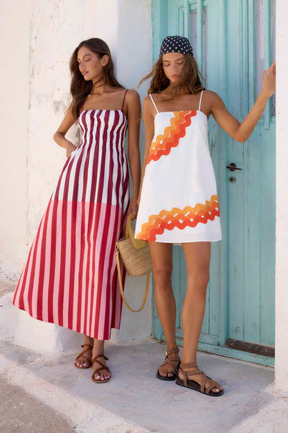 Sunburst Ric Rac Clara Linen Midi Dress