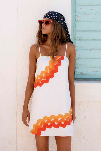 Sunburst Ric Rac Clara Linen Midi Dress