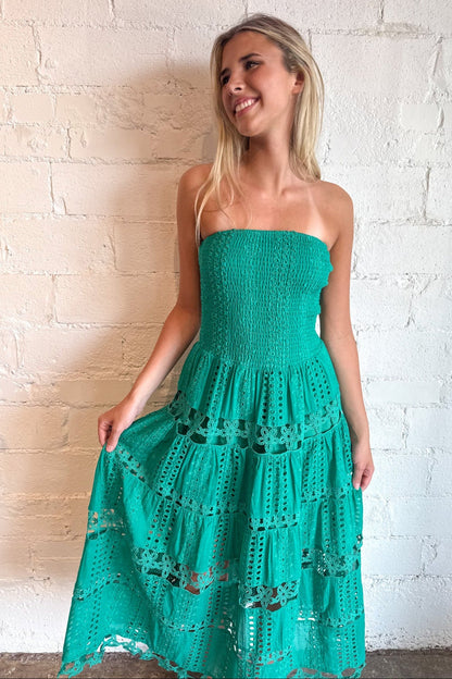 Hot Pink Evelyn Eyelet Maxi Dress