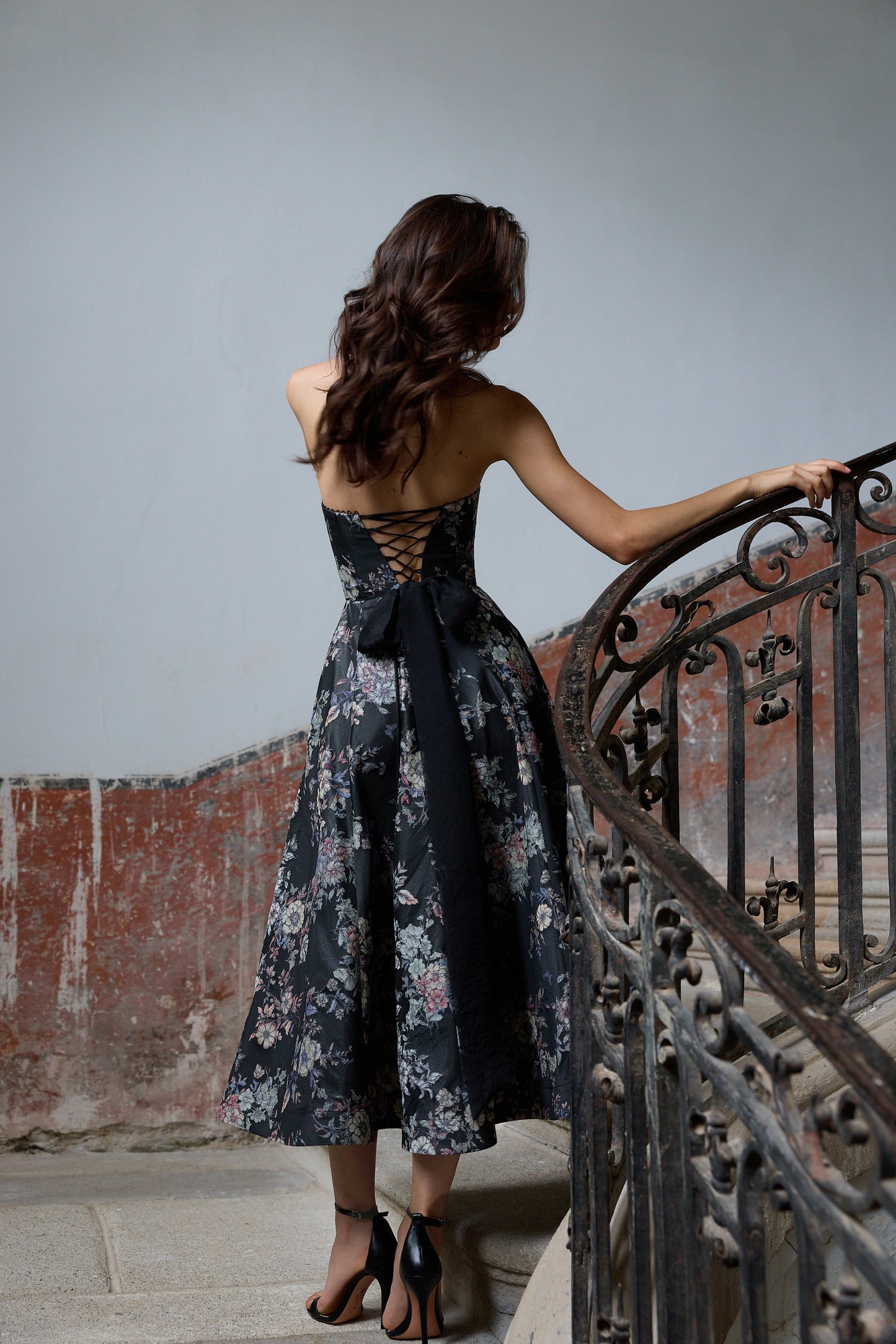 Black Lilibet Brocade Hazel Brocade Midi Dress in Light Blue