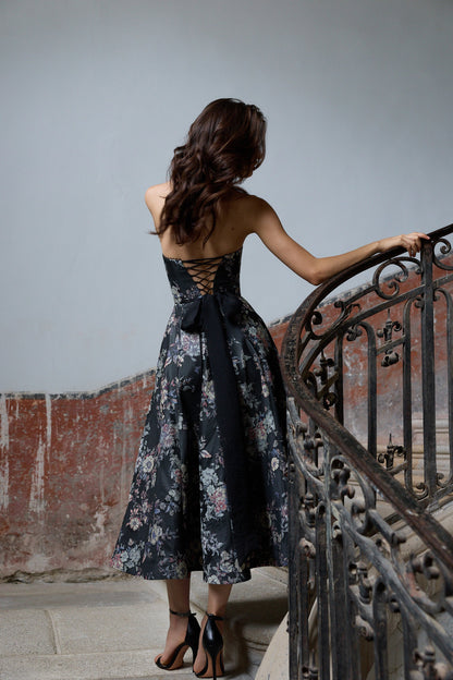 Black Lilibet Brocade Hazel Brocade Midi Dress in Light Blue