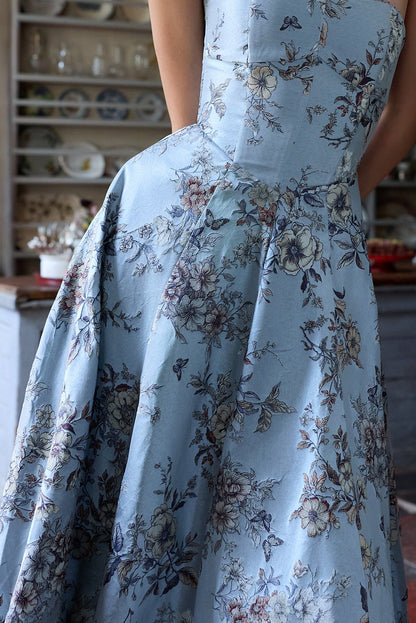 Light Blue Lilibet Brocade Hazel Brocade Midi Dress in Light Blue