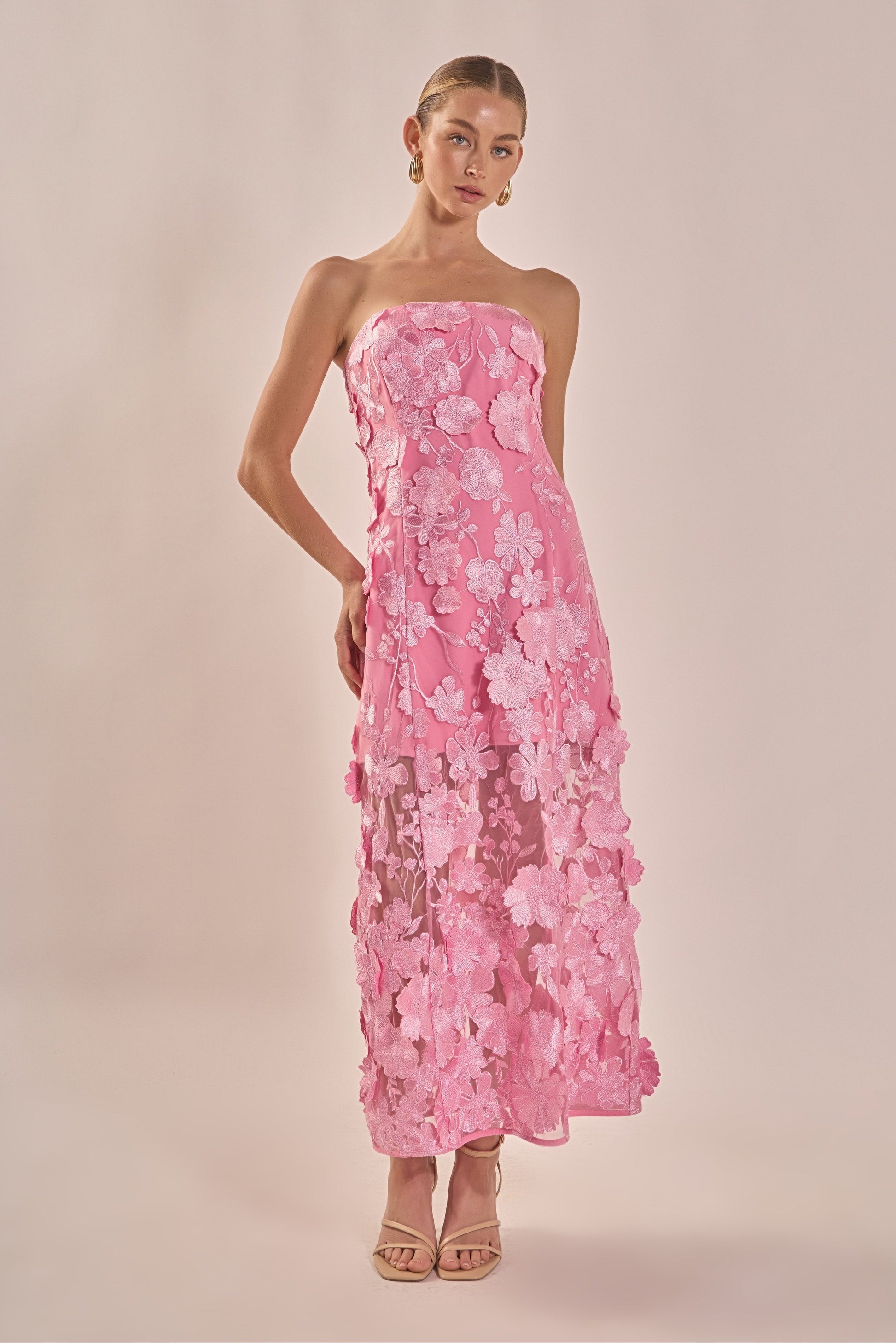ICY BLUE Margot Floral Embroidered Maxi Dress