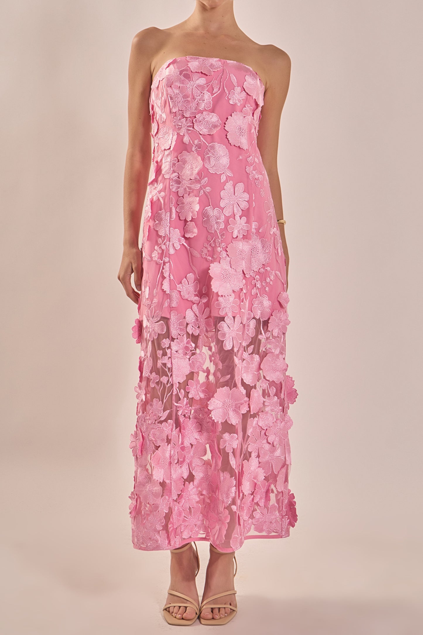 PEONY PINK Margot Floral Embroidered Maxi Dress