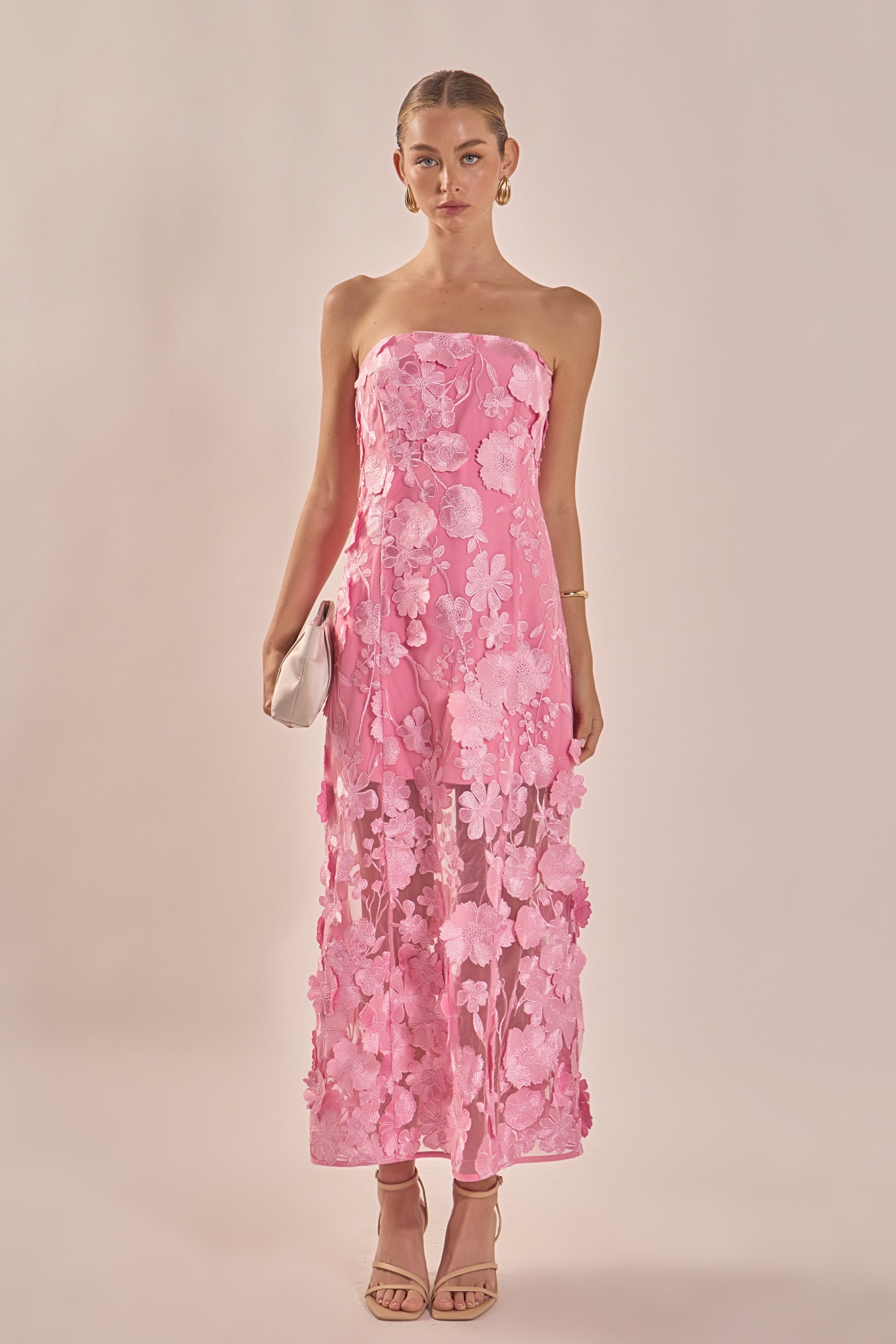 PEONY PINK Margot Floral Embroidered Maxi Dress