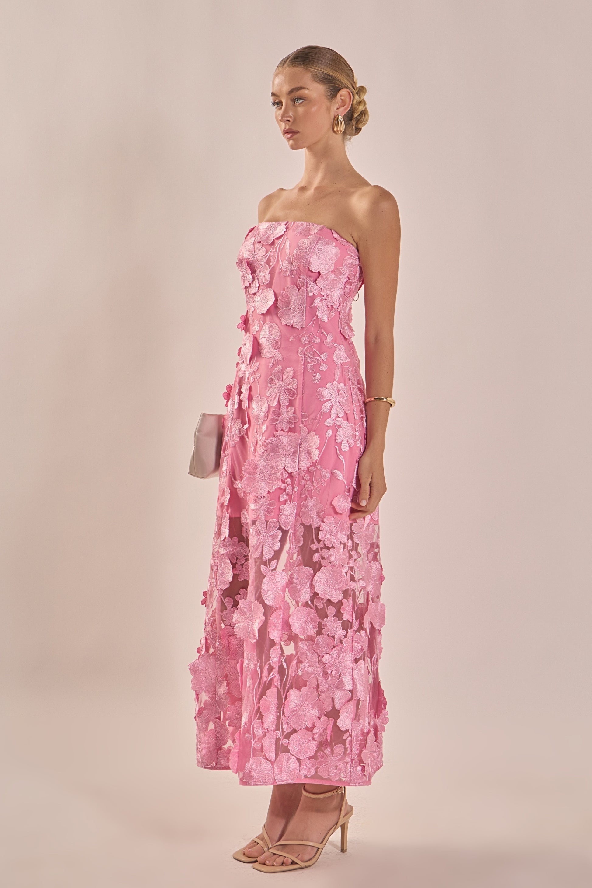 PEONY PINK Margot Floral Embroidered Maxi Dress