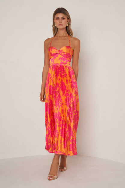 Floral Print Hailey Linen Shift Dress in Palm Green