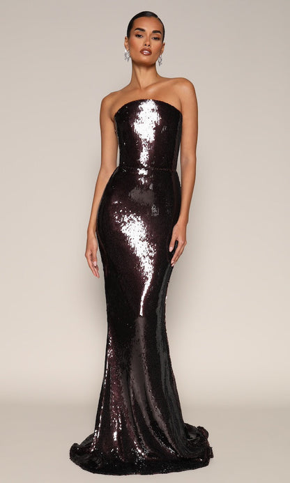 Dark Plum Harlowe Strapless Sequin Gown