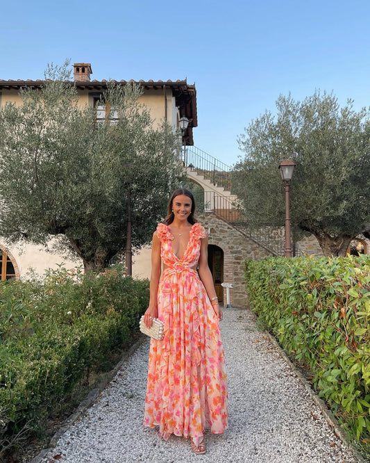 Orange Maeve Floral Cutout Maxi Dress