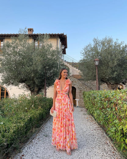 Pink Maeve Floral Cutout Maxi Dress