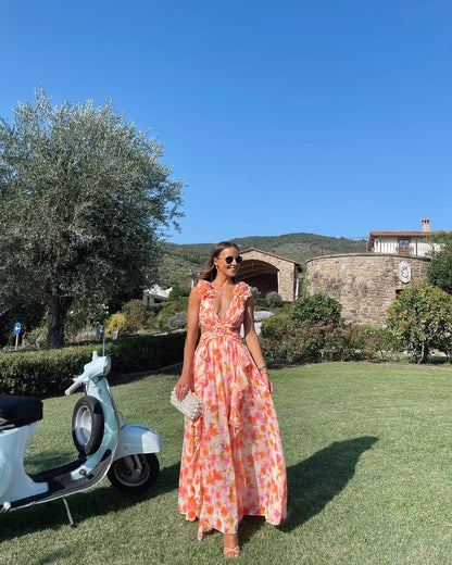 Orange Maeve Floral Cutout Maxi Dress