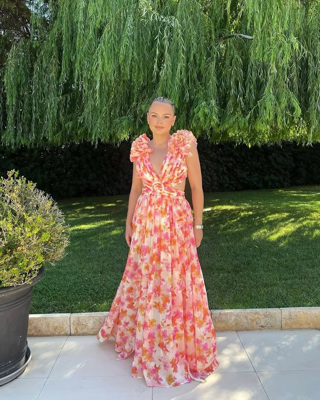 Orange Maeve Floral Cutout Maxi Dress
