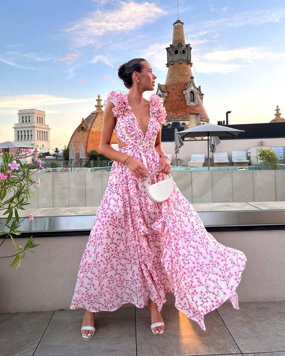Orange Maeve Floral Cutout Maxi Dress