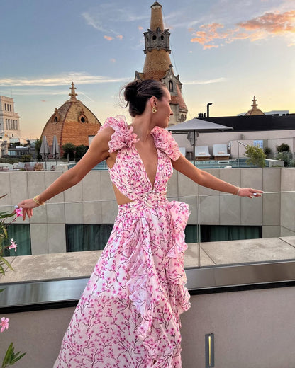 Pink Maeve Floral Cutout Maxi Dress