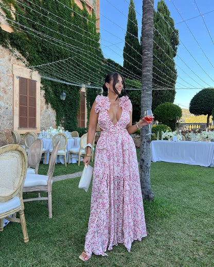 Pink Maeve Floral Cutout Maxi Dress
