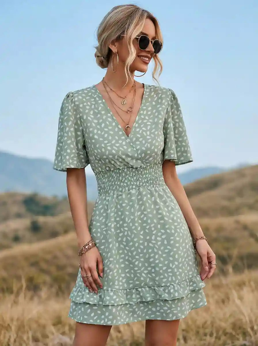 Green Magnolia Bohemian Mini Dress in Sage