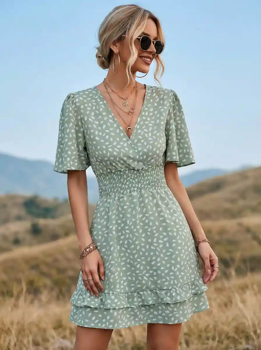 Green Magnolia Bohemian Mini Dress in Sage