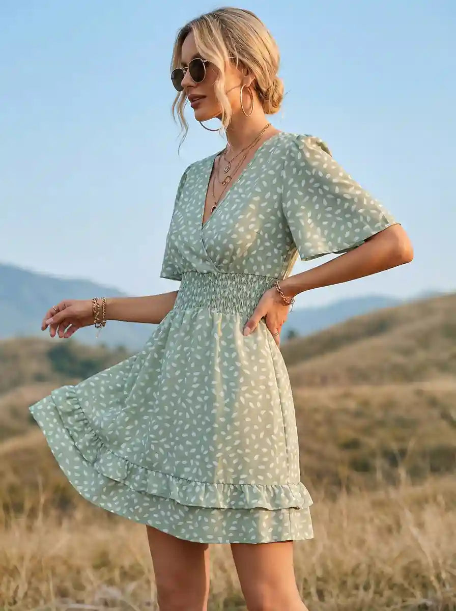 Green Magnolia Bohemian Mini Dress in Sage