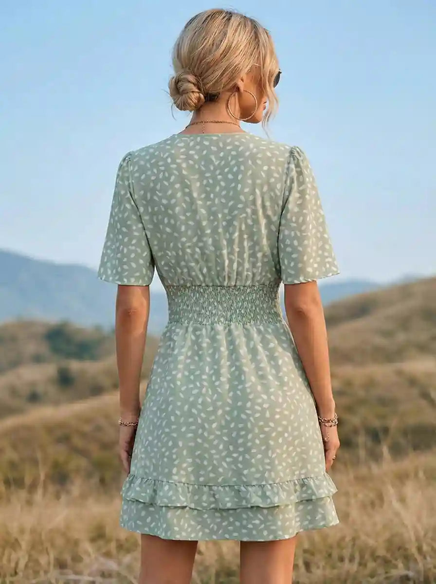 Green Magnolia Bohemian Mini Dress in Sage