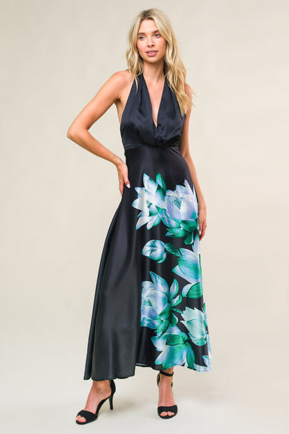 Black Margot Floral Jacquard Tea-Length Dress