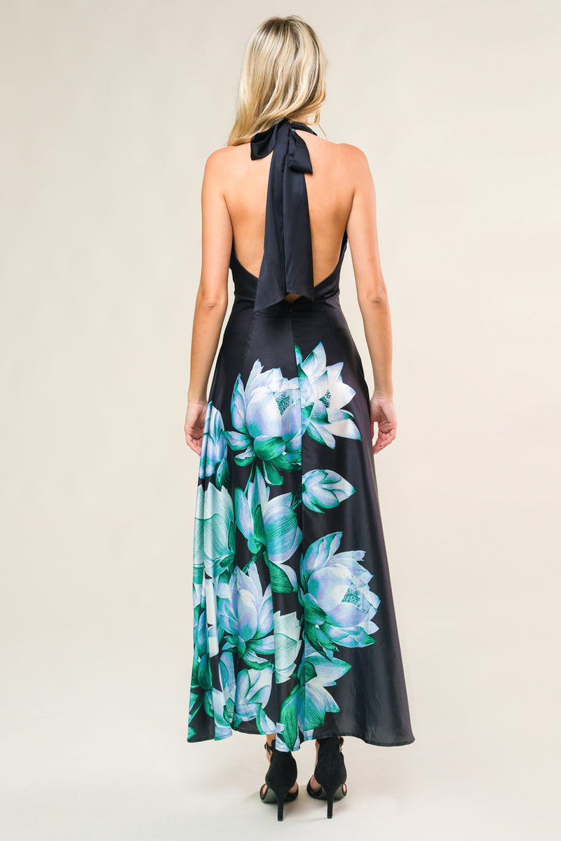 Black Margot Floral Jacquard Tea-Length Dress
