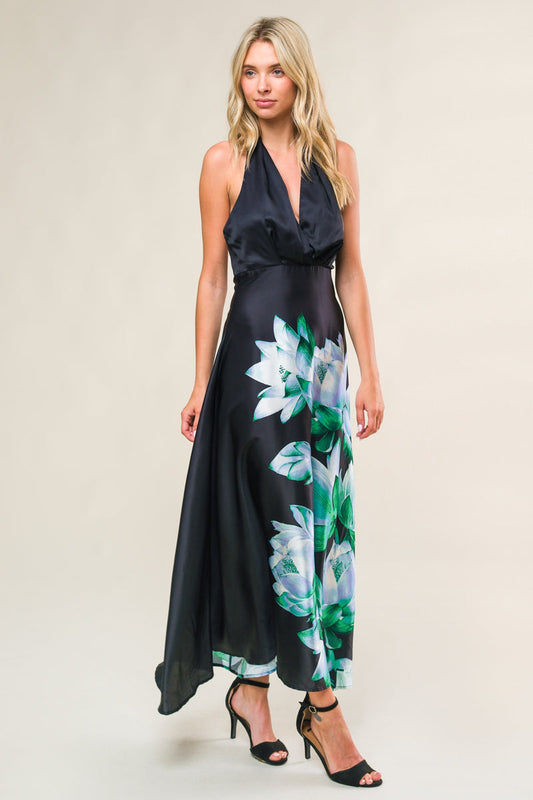 Black Margot Floral Jacquard Tea-Length Dress