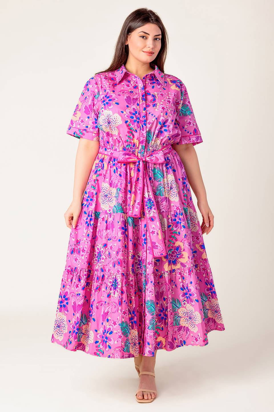 PINK PURPLE Celestial Woven Midi Dress in Pink Purple