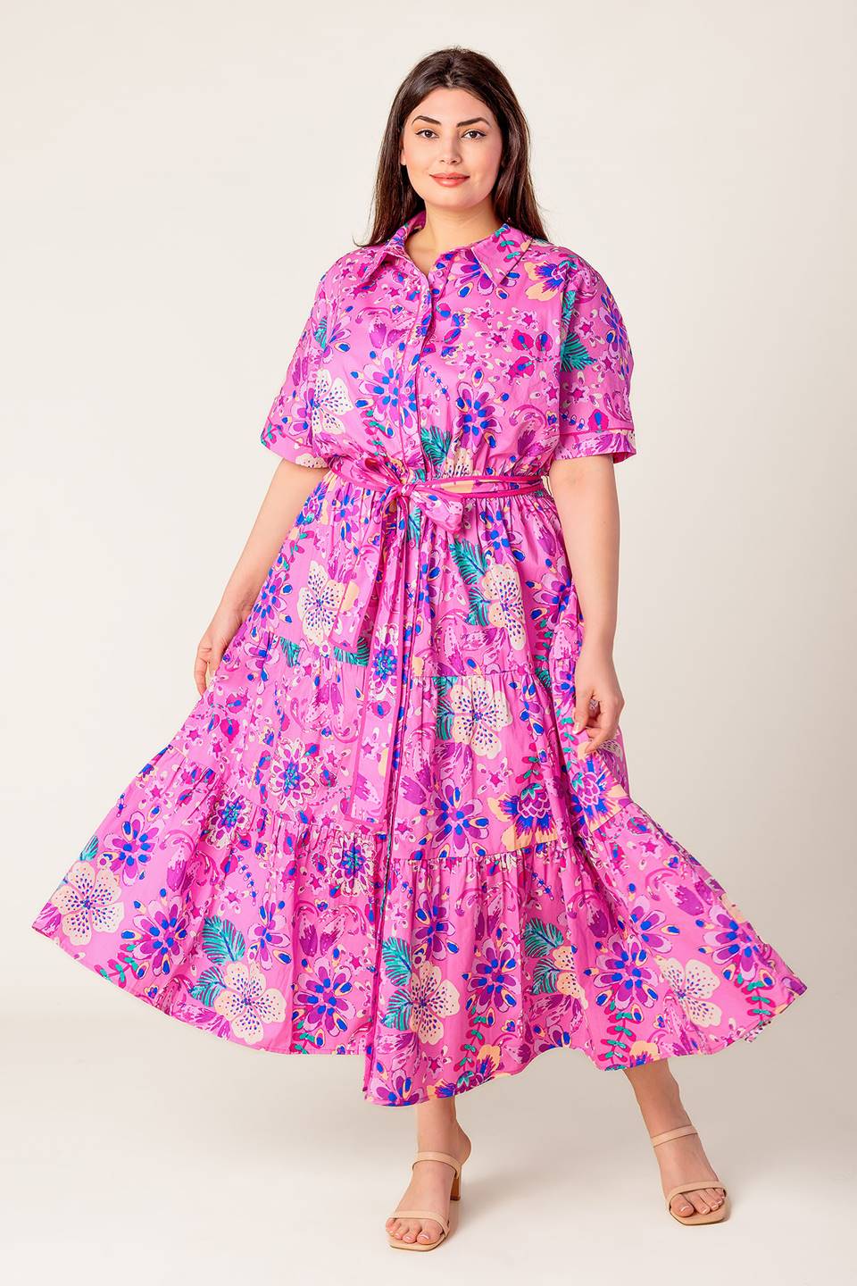 PINK PURPLE Celestial Woven Midi Dress in Pink Purple