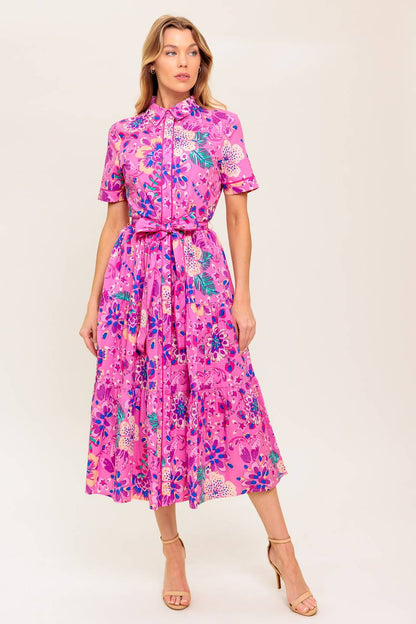 PINK PURPLE Celestial Woven Midi Dress in Pink Purple