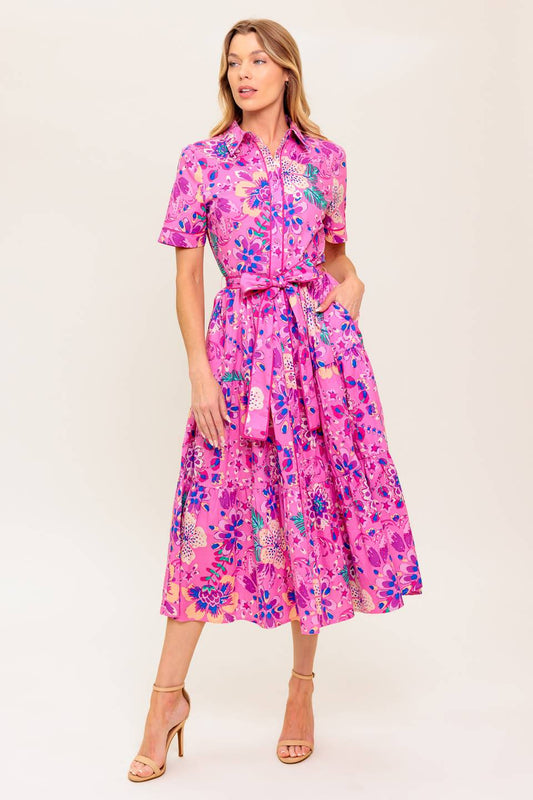 PINK PURPLE Celestial Woven Midi Dress in Pink Purple
