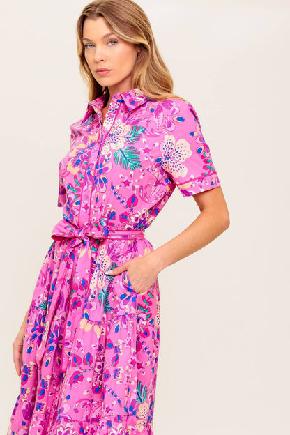 PINK PURPLE Celestial Woven Midi Dress in Pink Purple